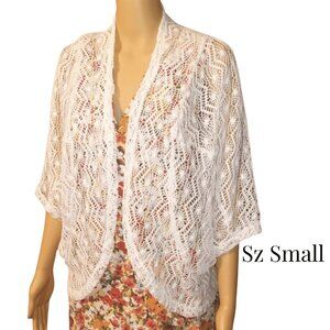 Lace Cardigan, New Directions, Sz Small, Cotton Wrap Jacket, White Sweater